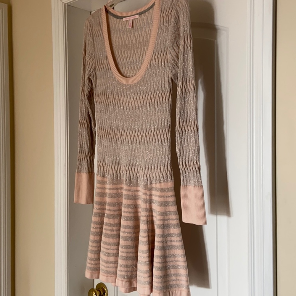 Victoria’s Secret pink and gray fit & flare sweater shimmer dress in size M